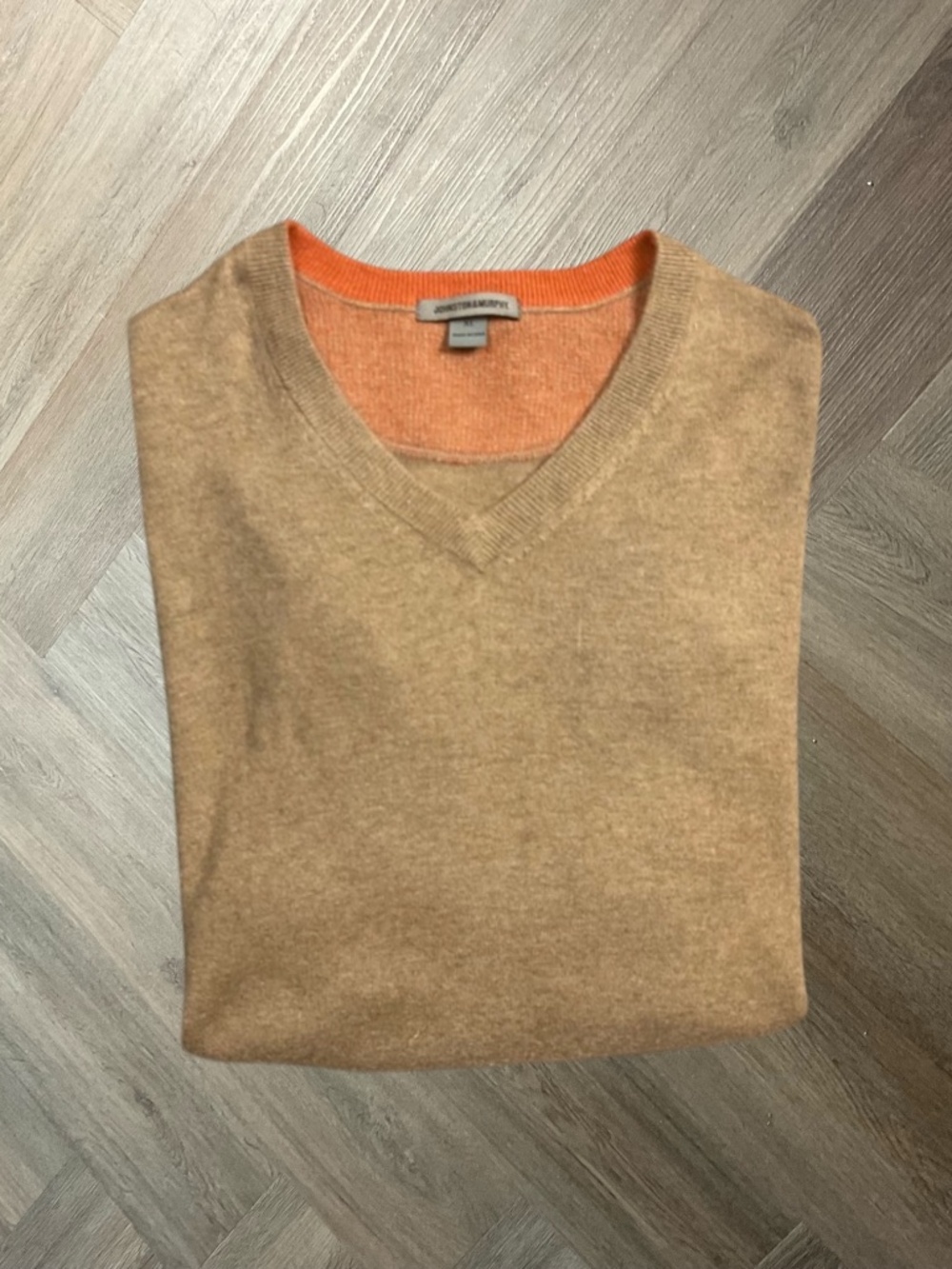 Vintage Johnston & Murphy Silk Angora‎ Blend V-Neck Sweater Mens XL Tan Classic
